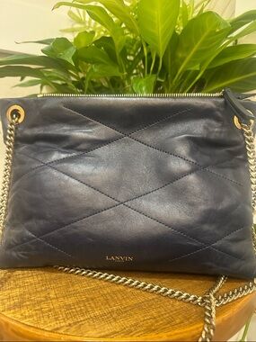 Lanvin Navy Quilted Sugar Bag with Gold Chain
